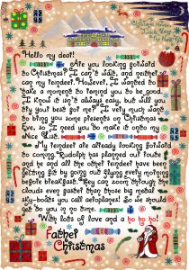 This is a simple, illustrated Father Christmas letter, asking a child to try their best to be good. It is free to print out for your child.