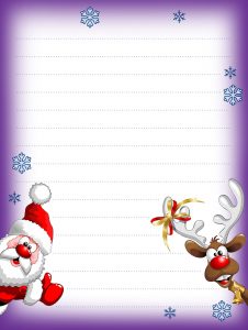 Printable lined notepaper featuring illustrations of Snata and Rudolph. Useful for writing notes from Santa for children.