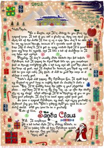 A printable calming letter from Santa Claus for autistic or neurodivergent children, with bright Christmas illustrations and reassuring wording.